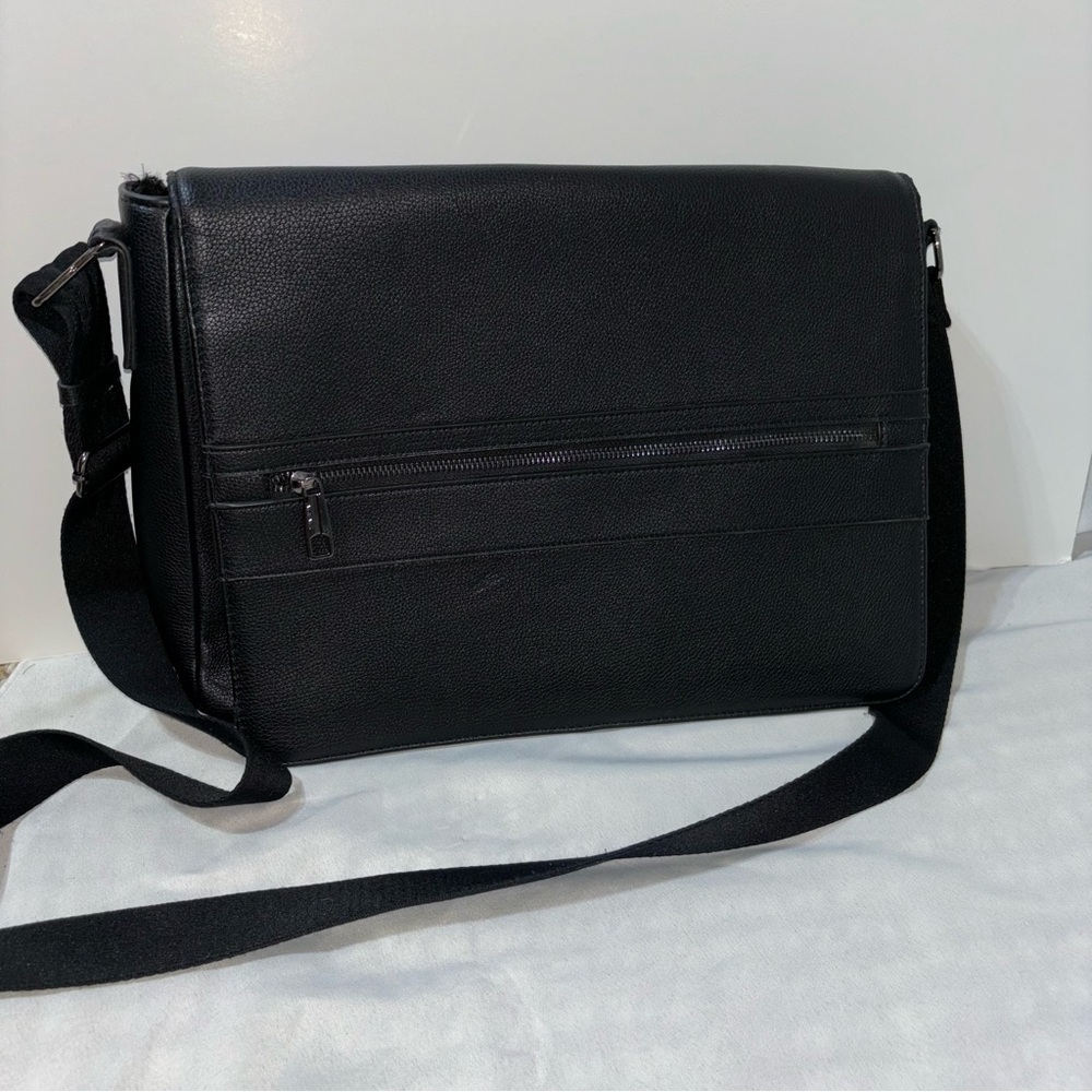 Alfani Faux Leather Black Laptop Messenger Bag